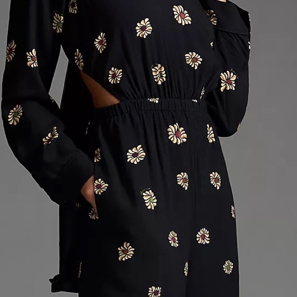 Anthropologie Farm Rio Long-Sleeve Floral Cutout Jumpsuit - Picture 7 of 15